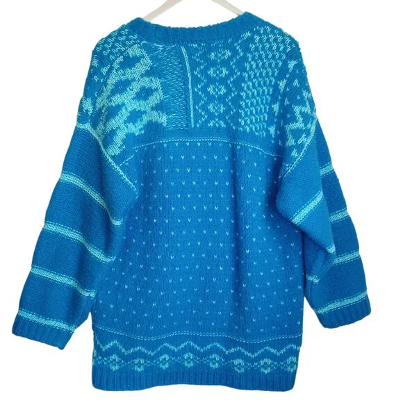 Free People Chunky Knit Sweater Blue Green Stripe Pullover Womens Medium - Picture 10 of 11